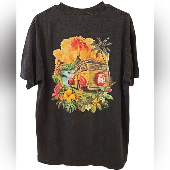OLD GUYS RULE TROPICAL DOUBLE SIDED GRAPHIC T-SHIRT. SIZE LARGE. - Picture 2 of 8
